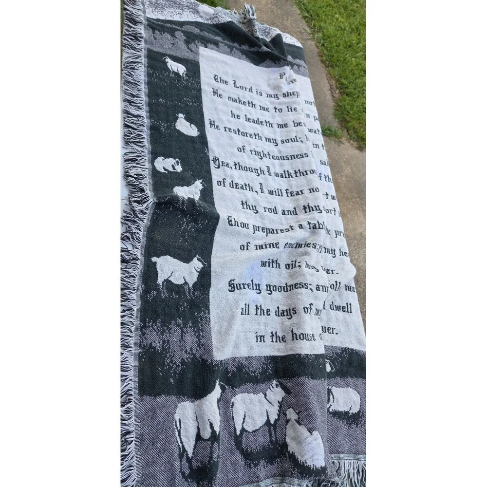 Vintage Crown Crafts Psalm 23 Woven Tapestry Throw Blanket 100% Cotton Fringed